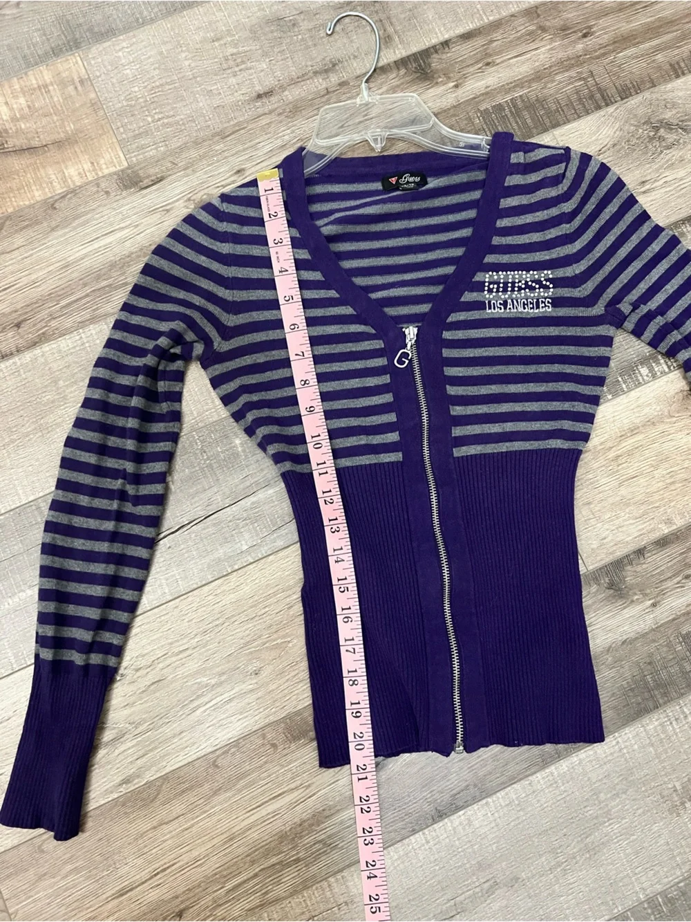 Y2K Guess Purple & Gray Striped V-Neck Zip Sweater